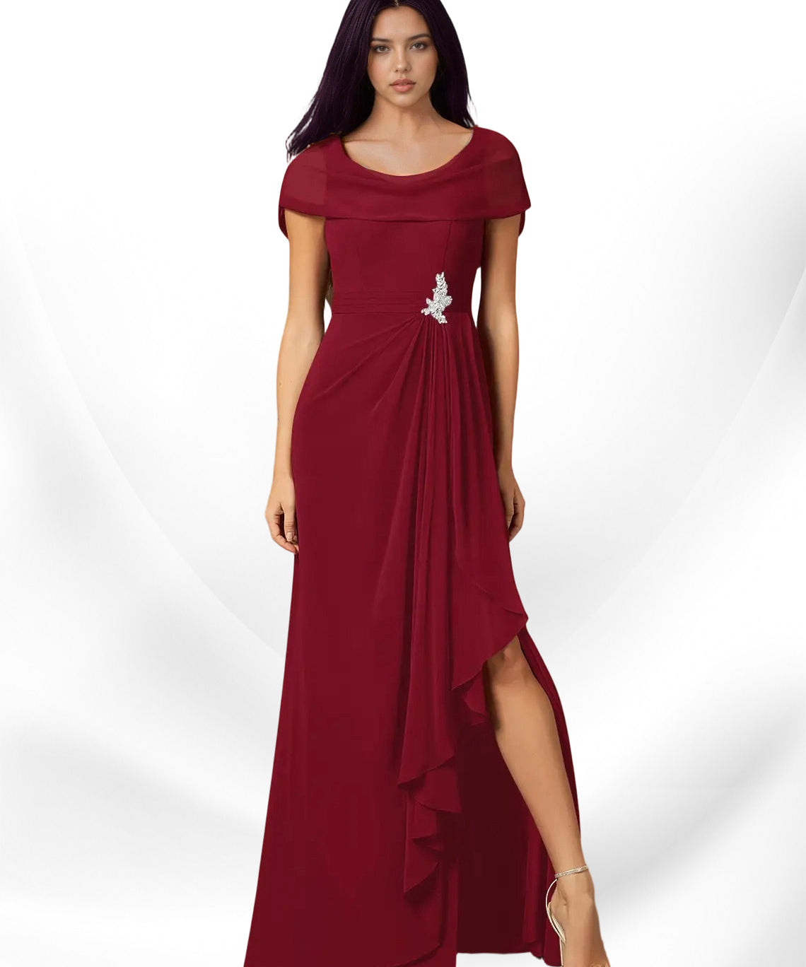 Augday Mary A-Line Side Slit Chiffon Dress