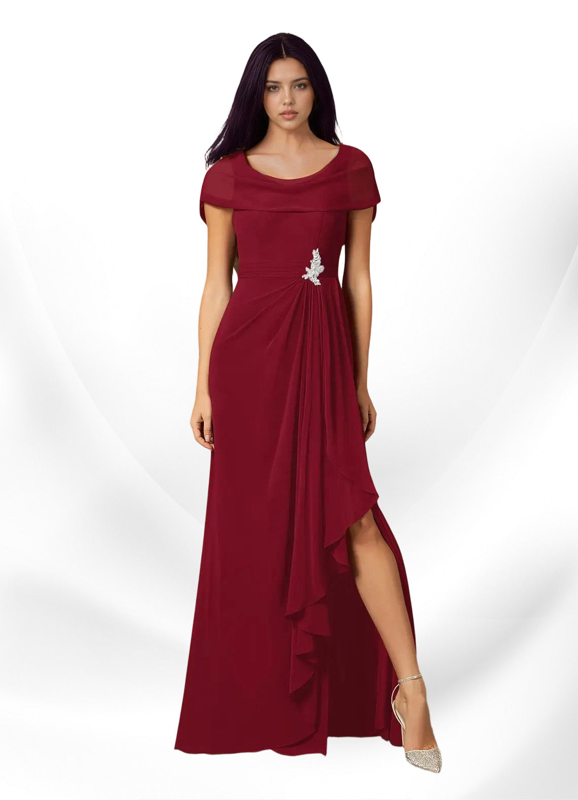 Augday Mary A-Line Side Slit Chiffon Dress