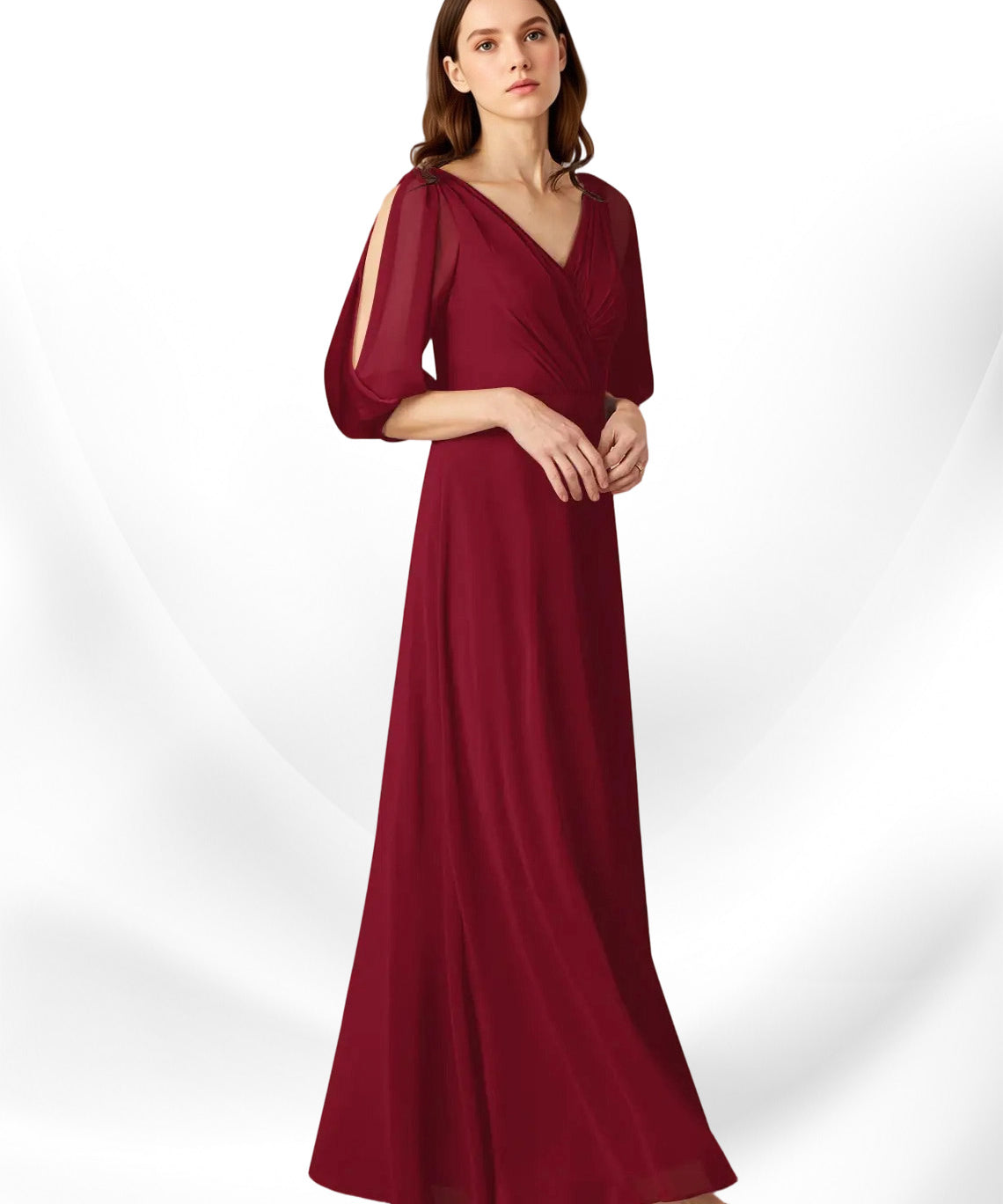 Augday Bronwyn A-Line V-Neck Ruched Chiffon Dress