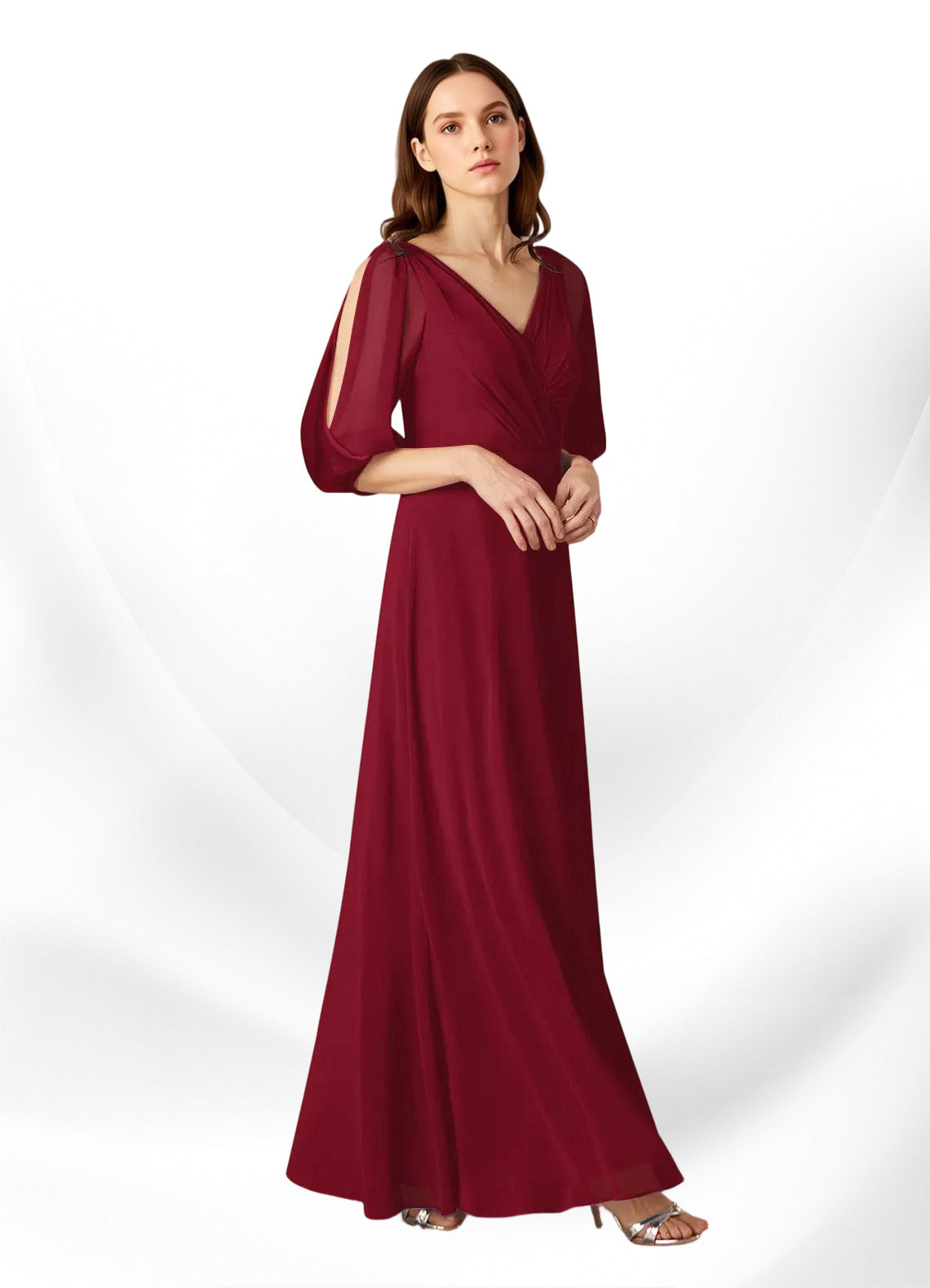 Augday Bronwyn A-Line V-Neck Ruched Chiffon Dress