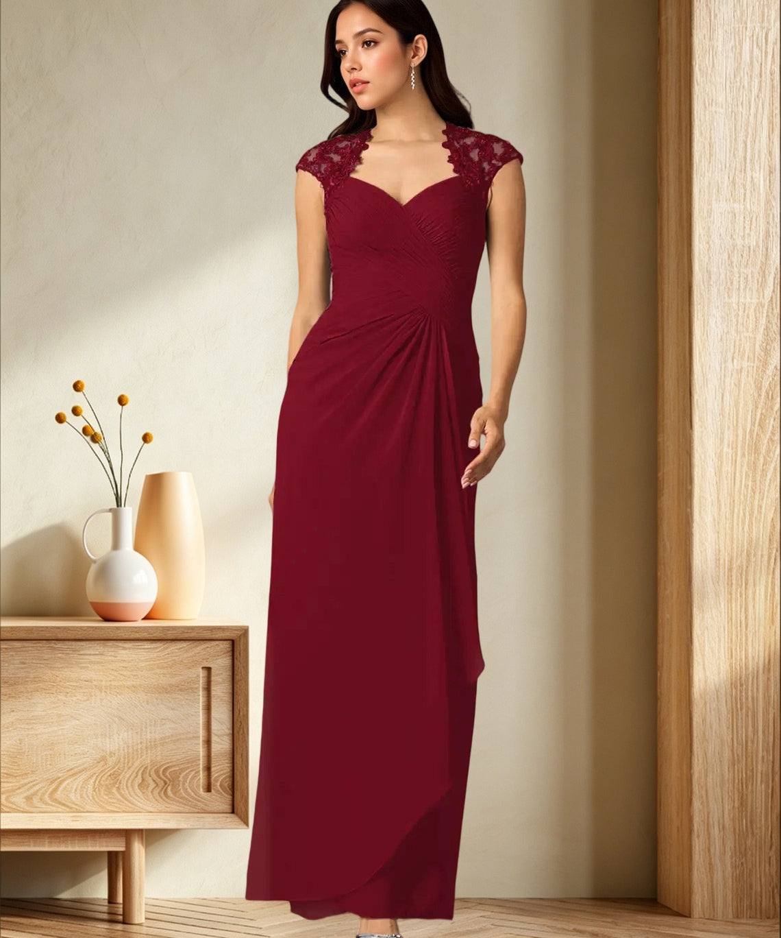 Augday Birdie A-Line Queen Anne Sequins Chiffon Dress