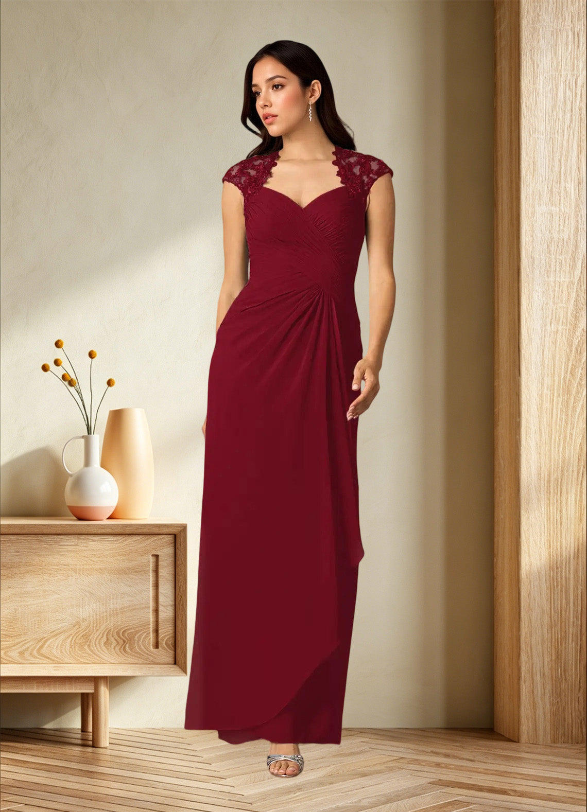 Augday Birdie A-Line Queen Anne Sequins Chiffon Dress
