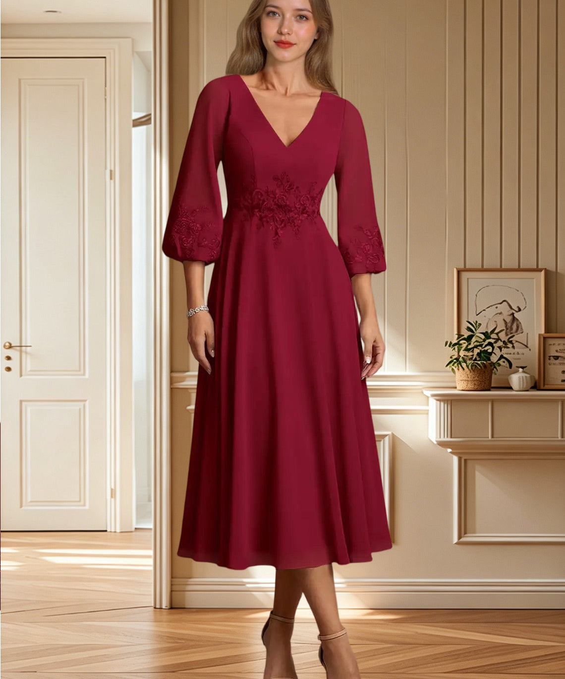 Augday Ana A-Line Lace Chiffon Dress
