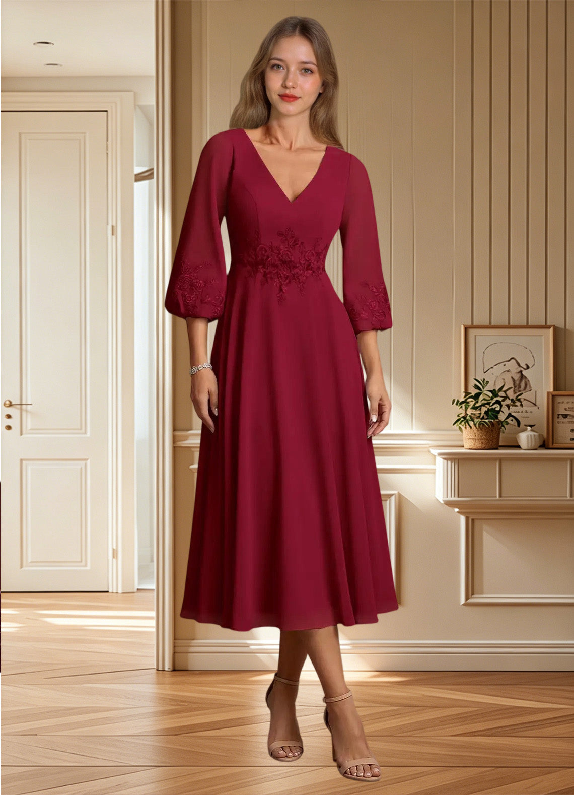 Augday Ana A-Line Lace Chiffon Dress