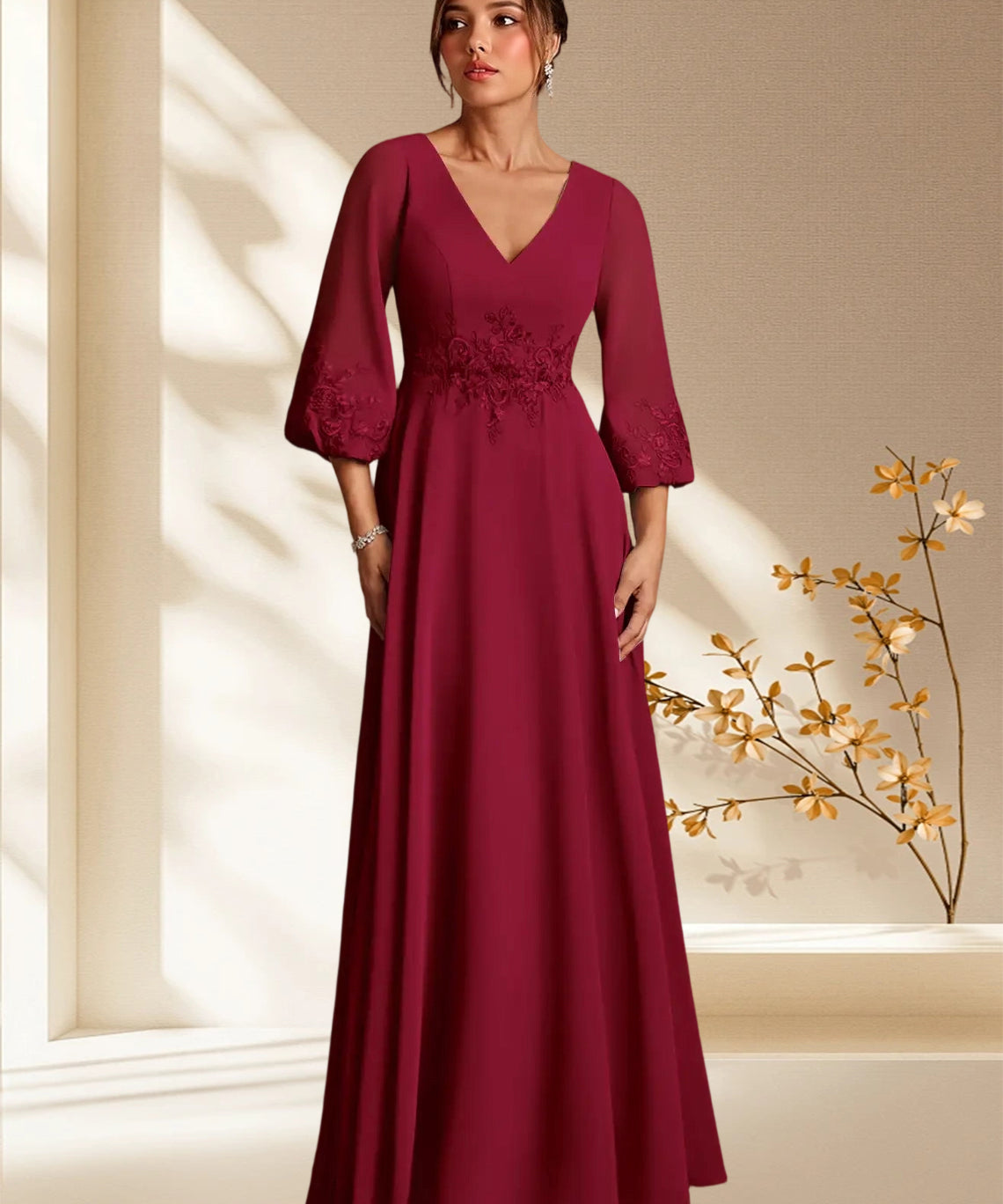Augday Yorba A-Line Lace Chiffon Dress