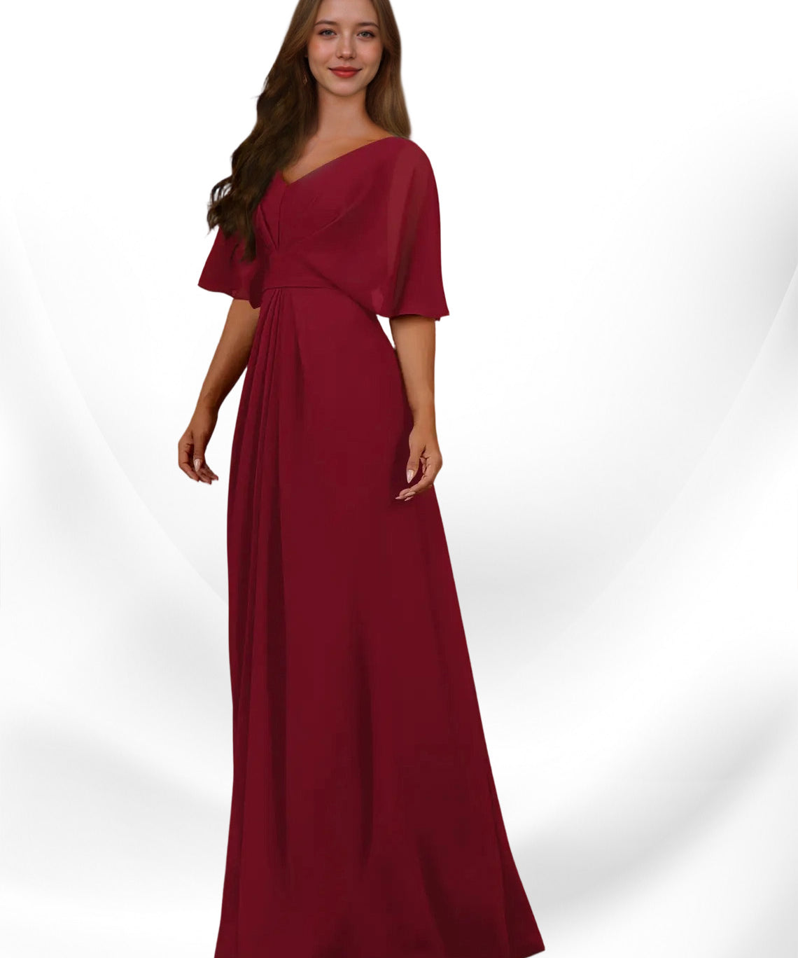 Augday Oksana A-Line V-Neck Pleated Chiffon Dress