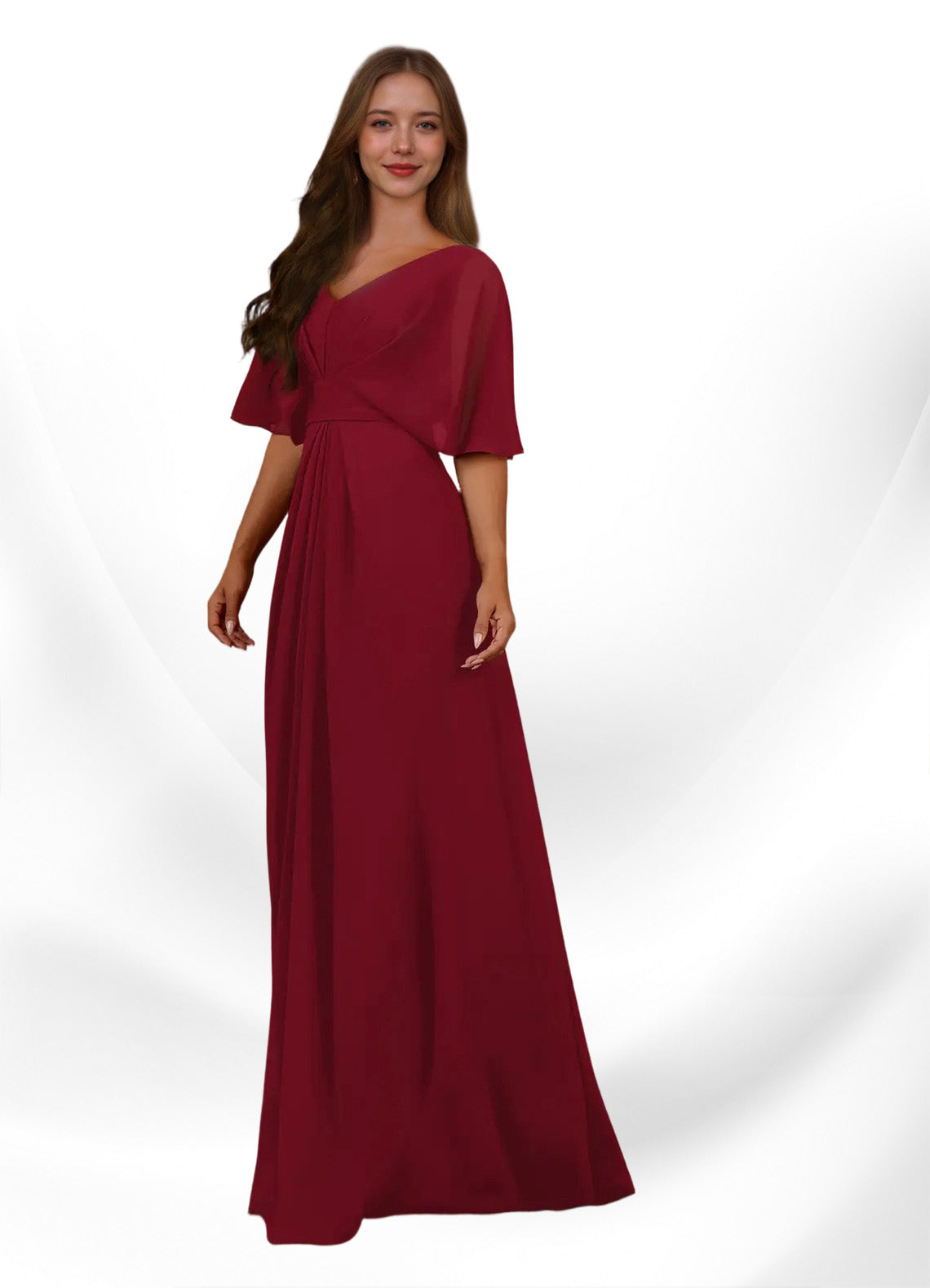 Augday Oksana A-Line V-Neck Pleated Chiffon Dress