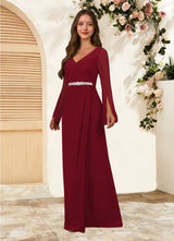 Augday Belinda A-Line V-Neck Pleated Chiffon Dress
