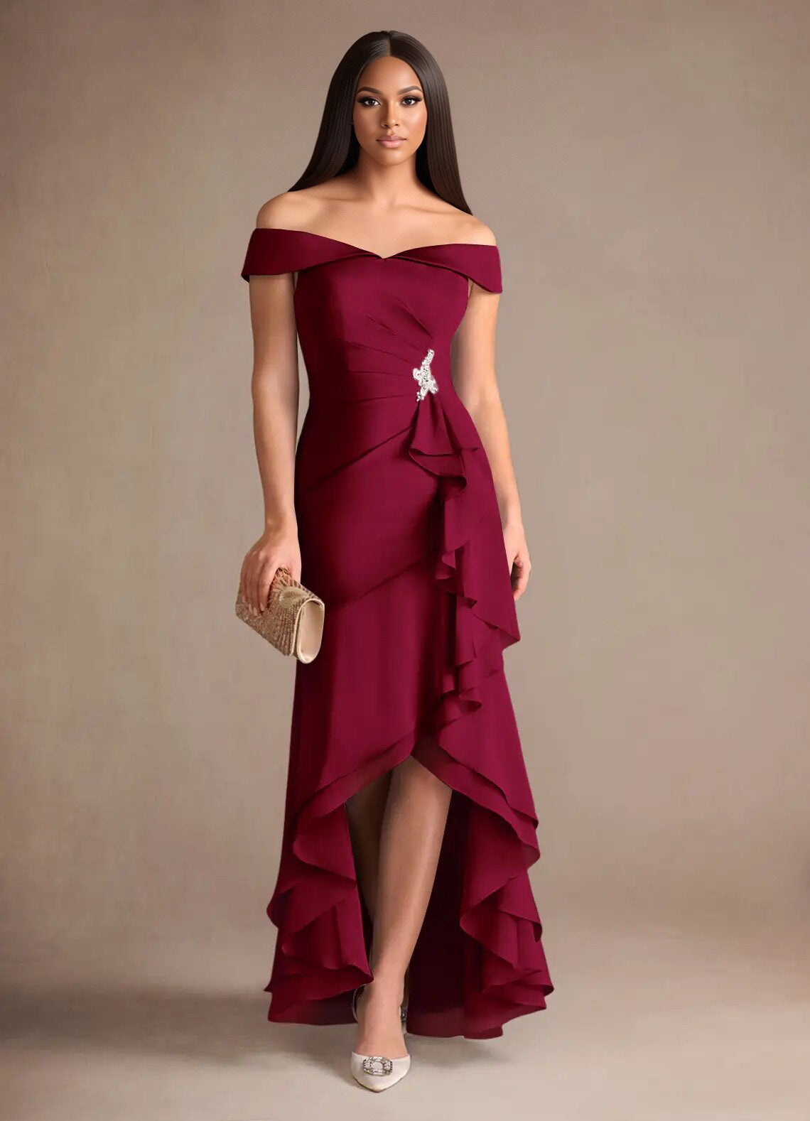Augday Billings Mermaid Off the Shoulder Stretch Satin Dress