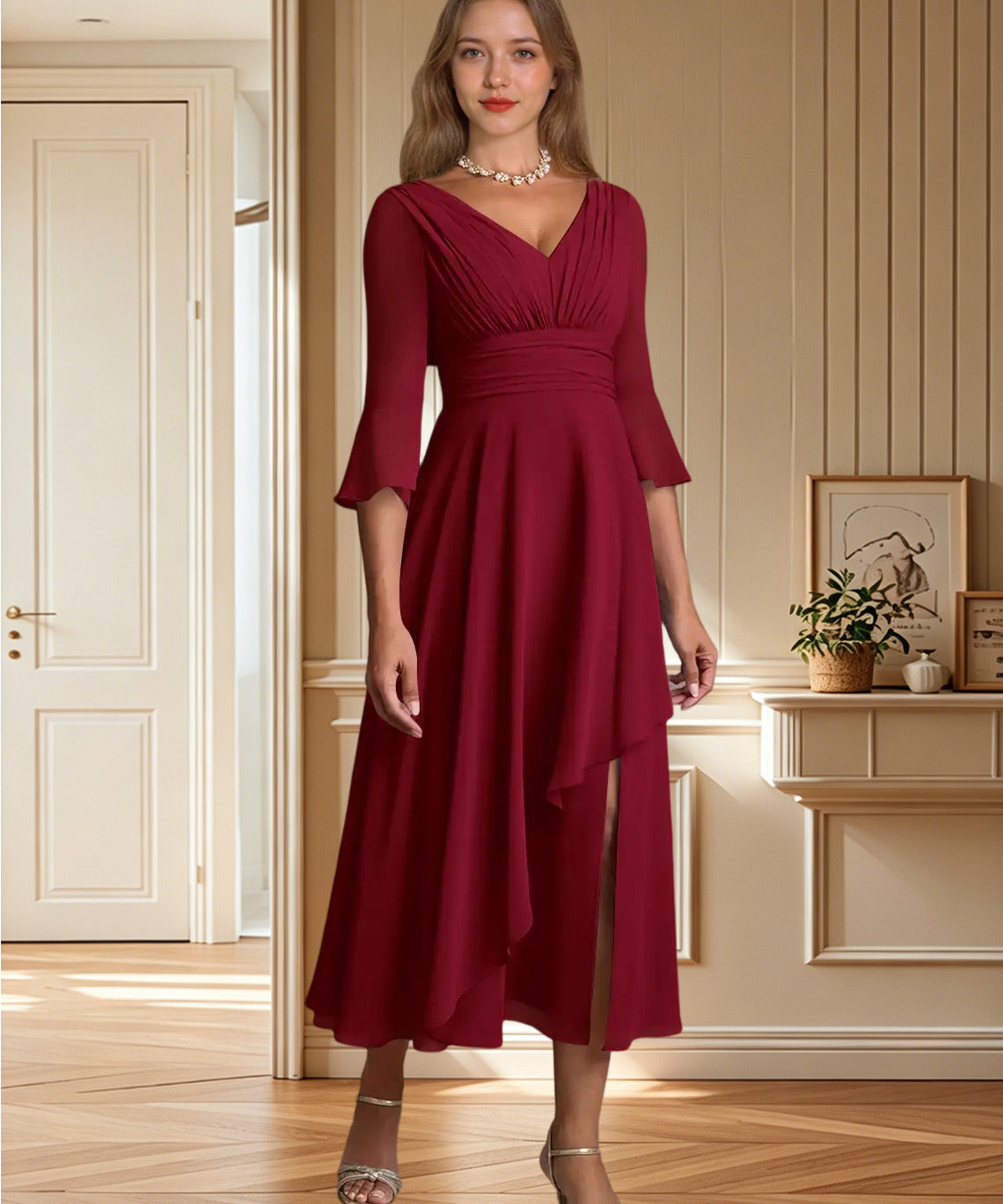 Augday Aerynne A-Line Pleated Chiffon Dress