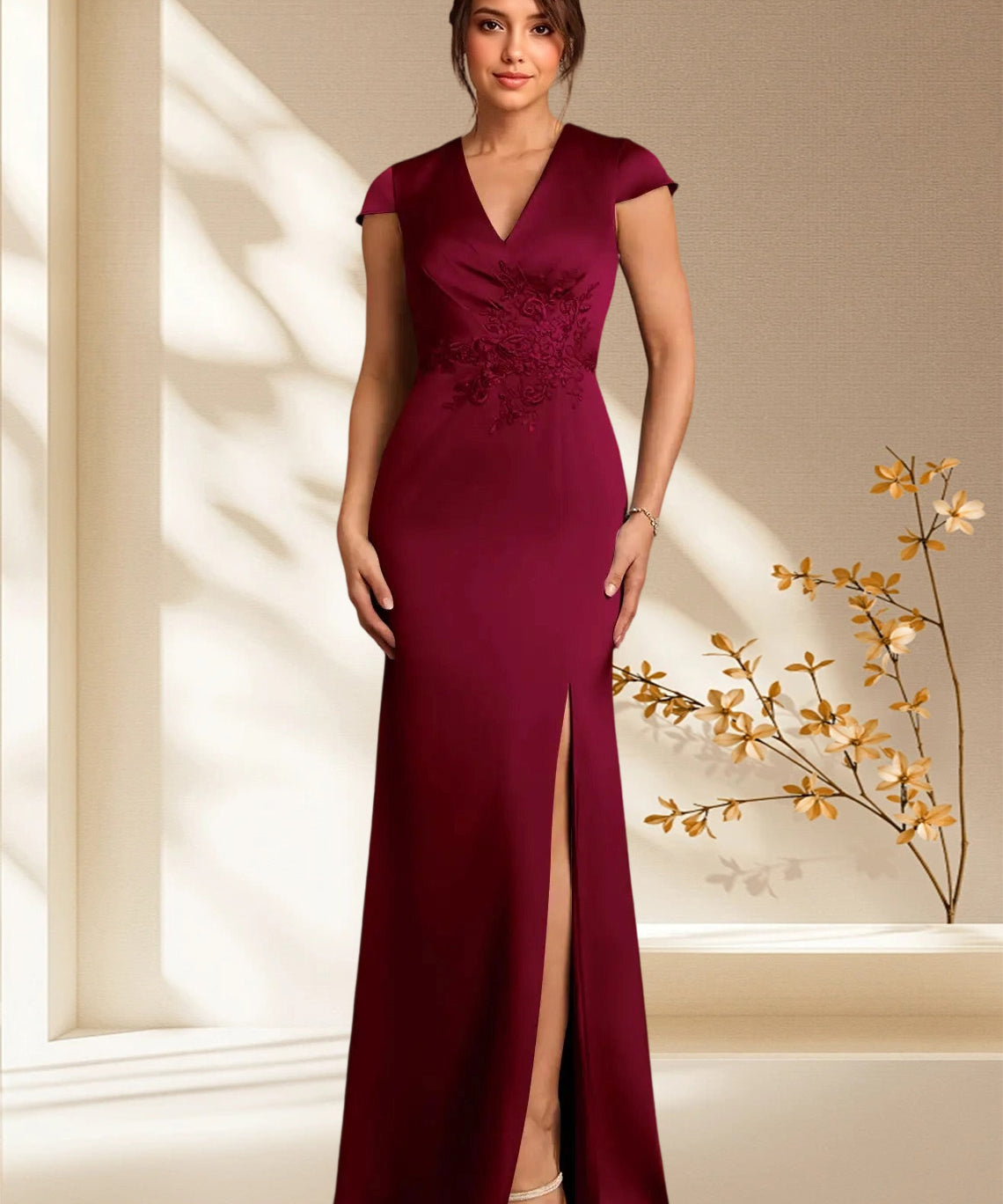 Augday Rilda Sheath Lace Stretch Satin Dress