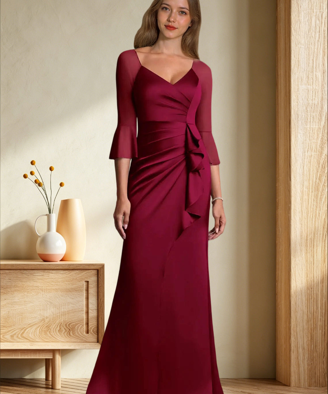 Augday Nampa Sheath Pleated Mesh Dress