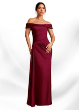 Augday Beah Sheath Off the Shoulder Stretch Satin Dress