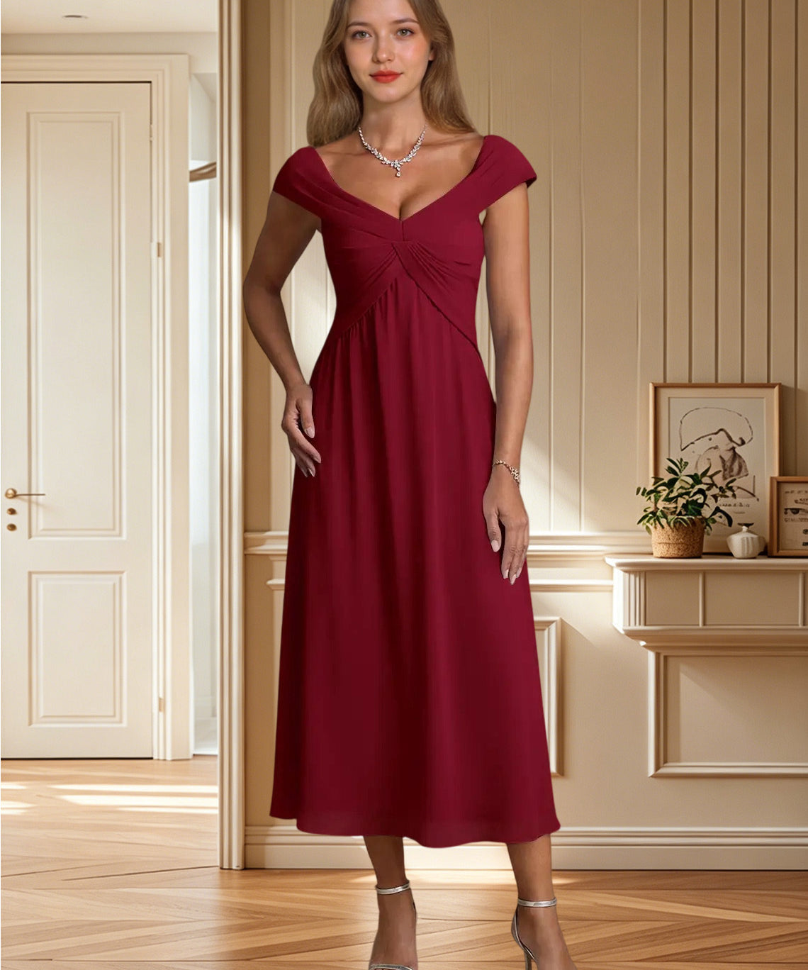 Augday Mirta A-Line Pleated Floral Burnout Dress