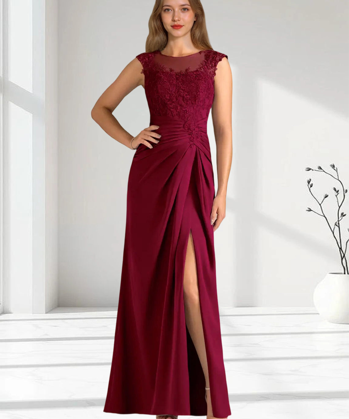 Augday Santa Barbara Sheath Pleated Stretch Satin Dress