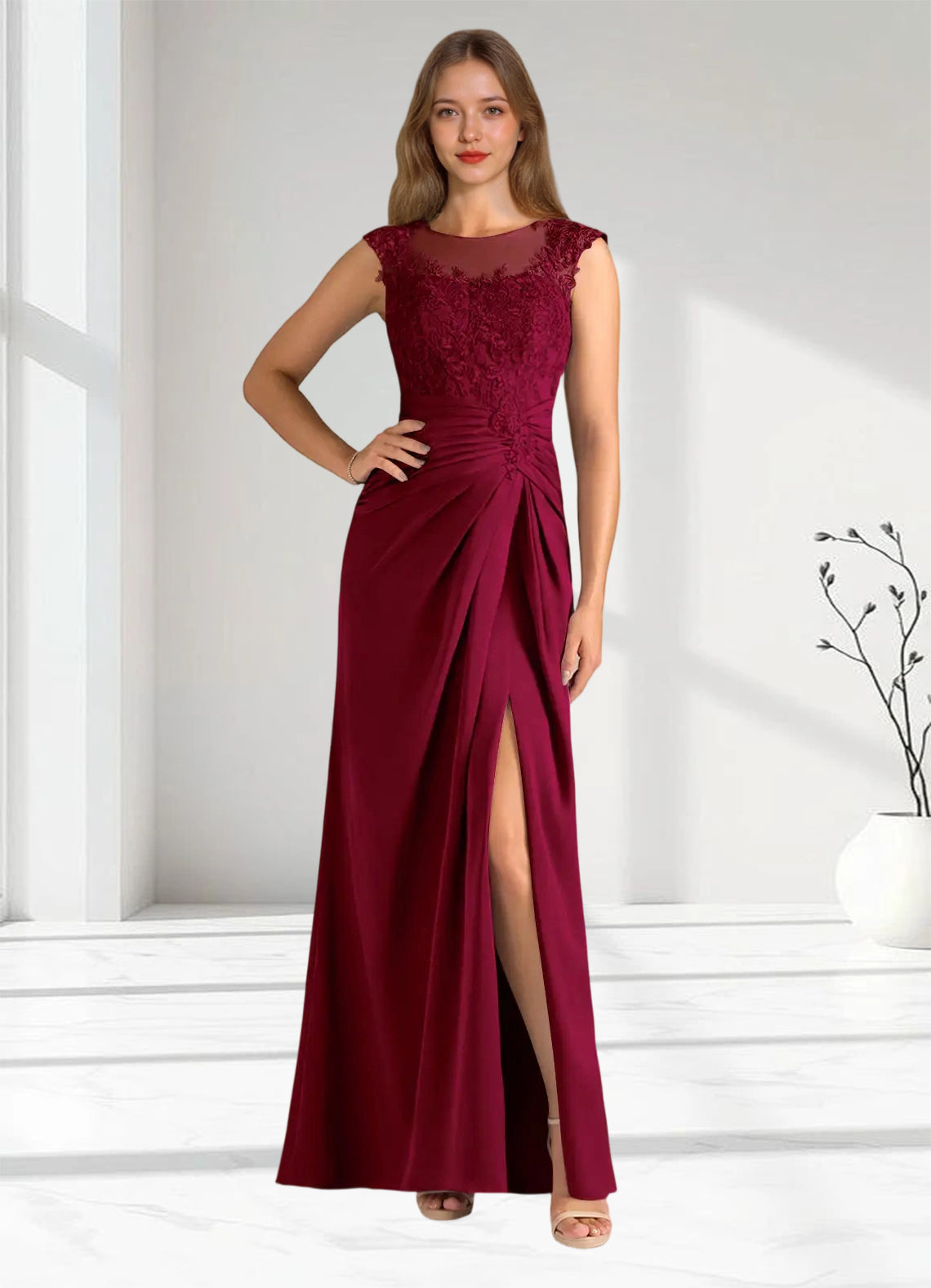 Augday Santa Barbara Sheath Pleated Stretch Satin Dress