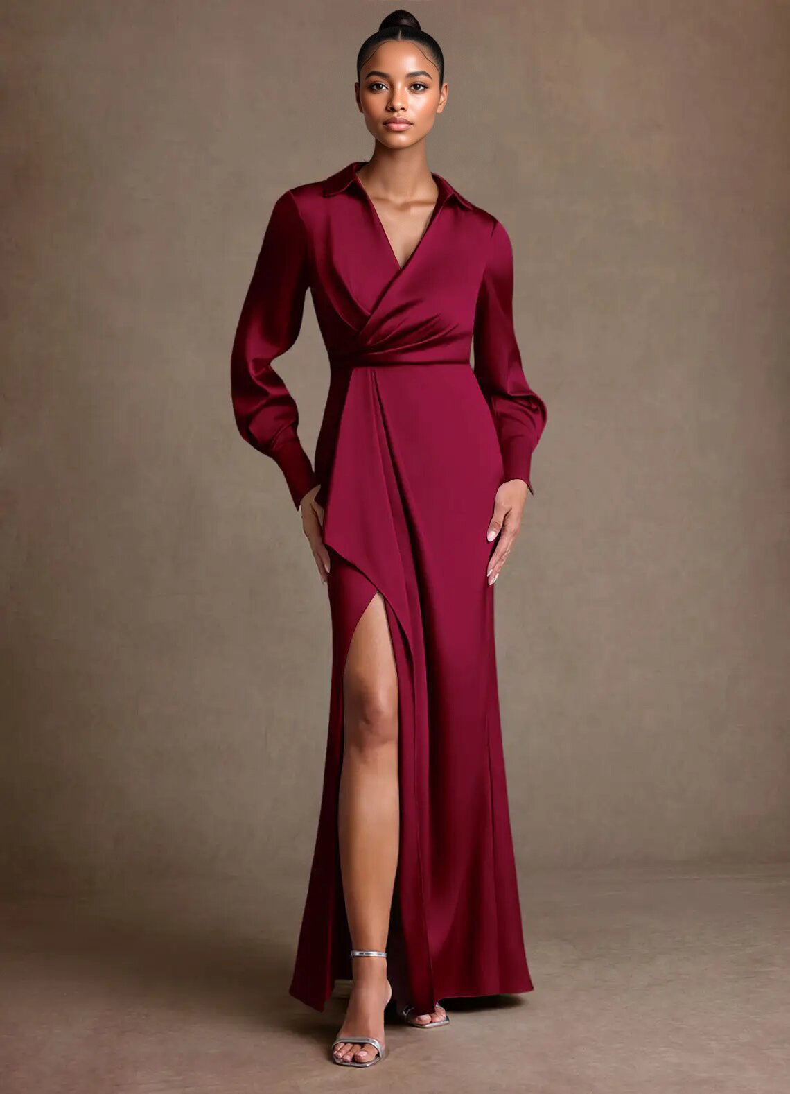 Augday Jacinta Sheath Pleated Stretch Satin Dress