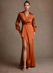 Augday Jacinta Sheath Pleated Stretch Satin Dress
