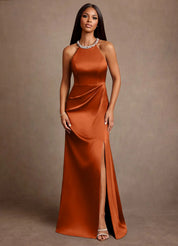 Augday Lawrence A-Line Pleated Stretch Satin Dress