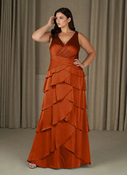 Augday Viola A-Line Pleated Stretch Satin Dress Plus Size