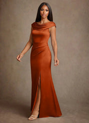 Augday Irvine A-Line Pleated Stretch Satin Dress