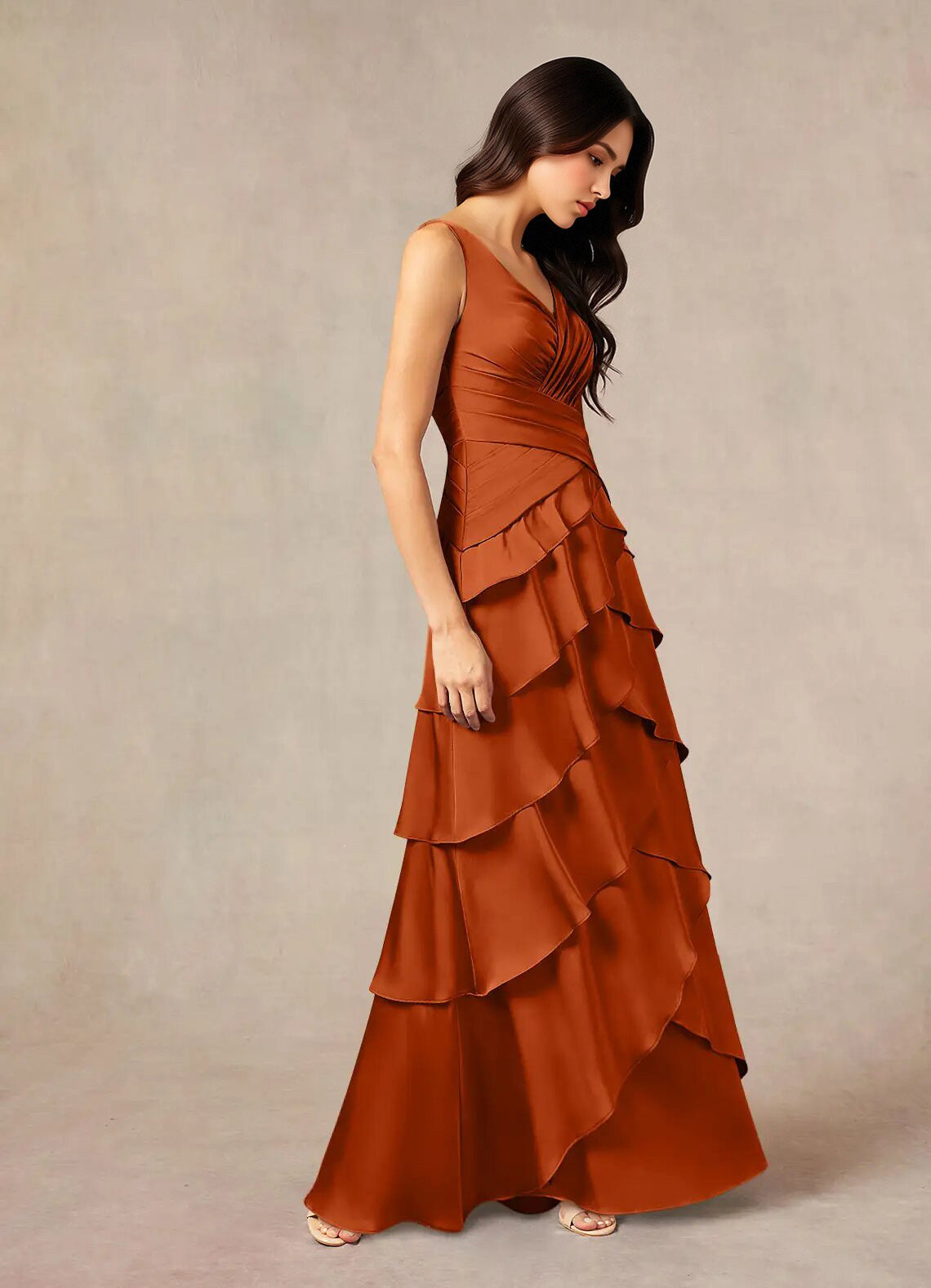 Augday Viola A-Line Pleated Stretch Satin Dress