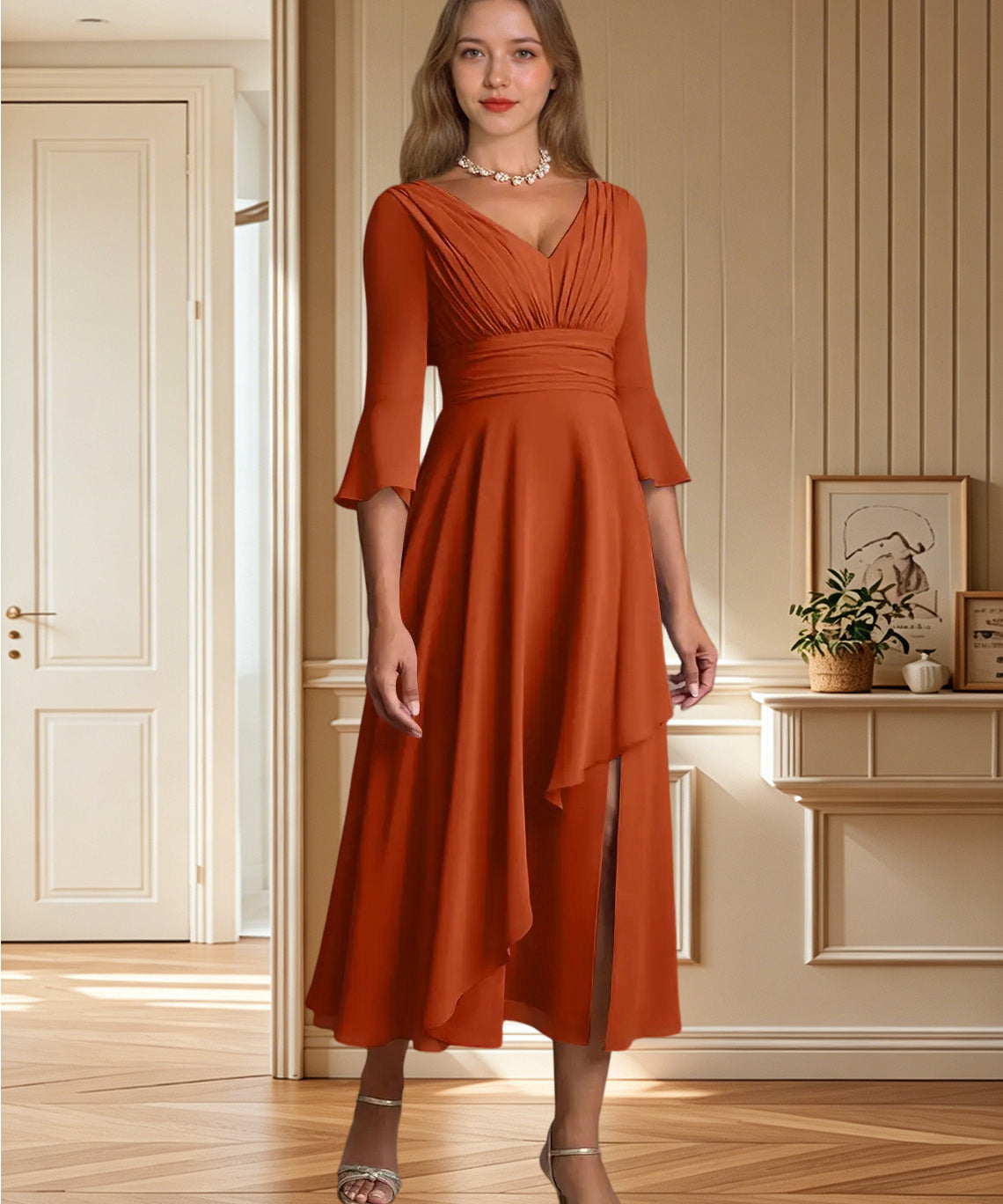 Augday Aerynne A-Line Pleated Chiffon Dress