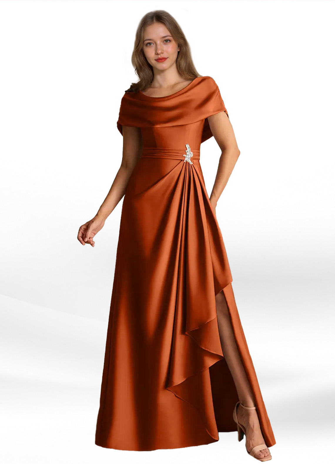 Augday Branford A-Line Pleated Stretch Satin Dress