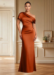 Augday Rutha Sheath One Shoulder Stretch Satin Dress