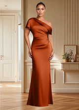 Augday Rutha Sheath One Shoulder Stretch Satin Dress