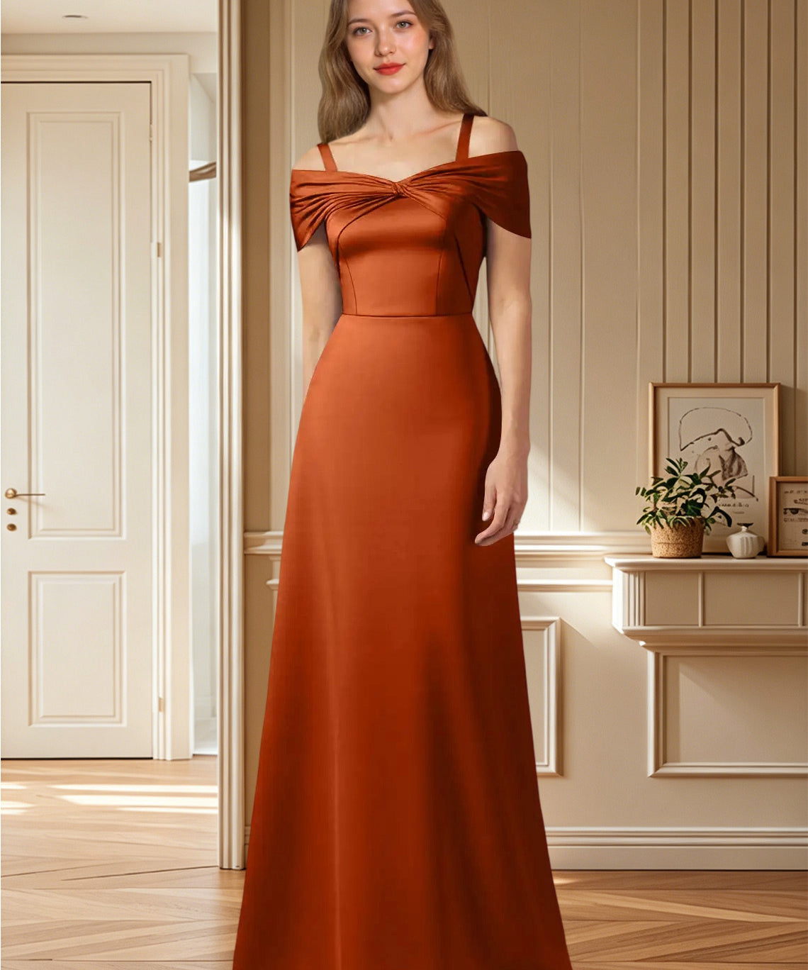 Augday Amelia A-Line Off the Shoulder Stretch Satin Dress