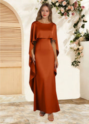 Augday Eli Sheath Boatneck Stretch Satin Dress