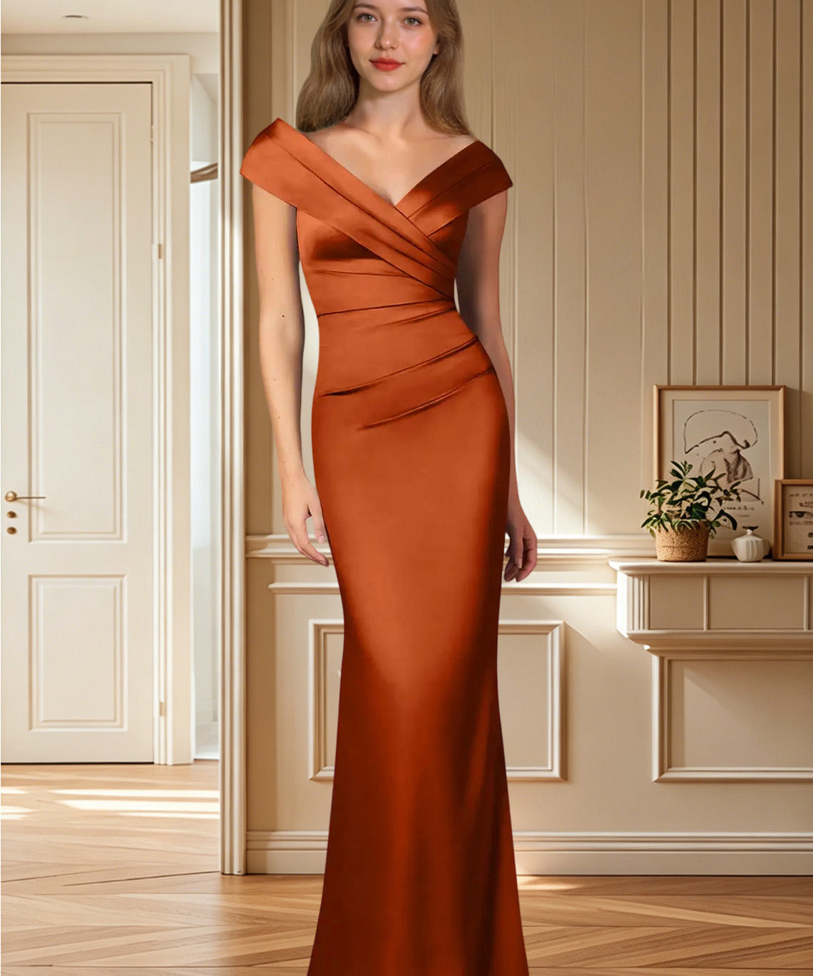 Augday Ludlow Mermaid Pleated Stretch Satin Dress