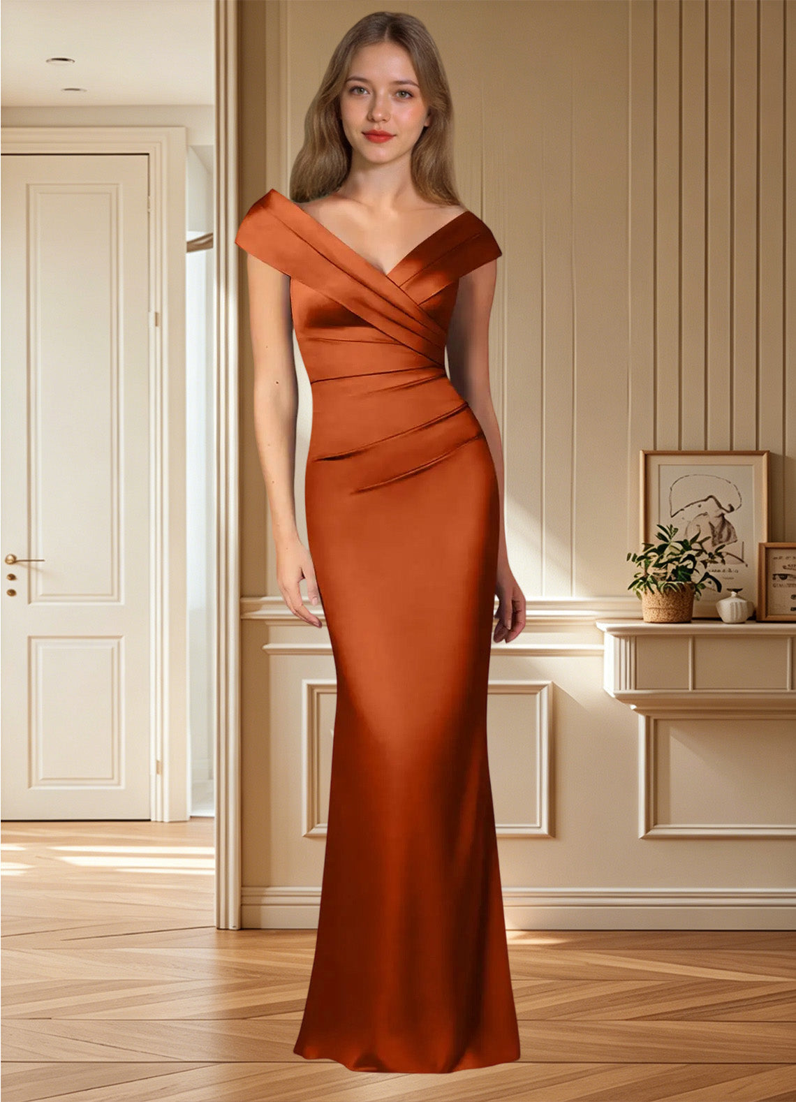 Augday Ludlow Mermaid Pleated Stretch Satin Dress