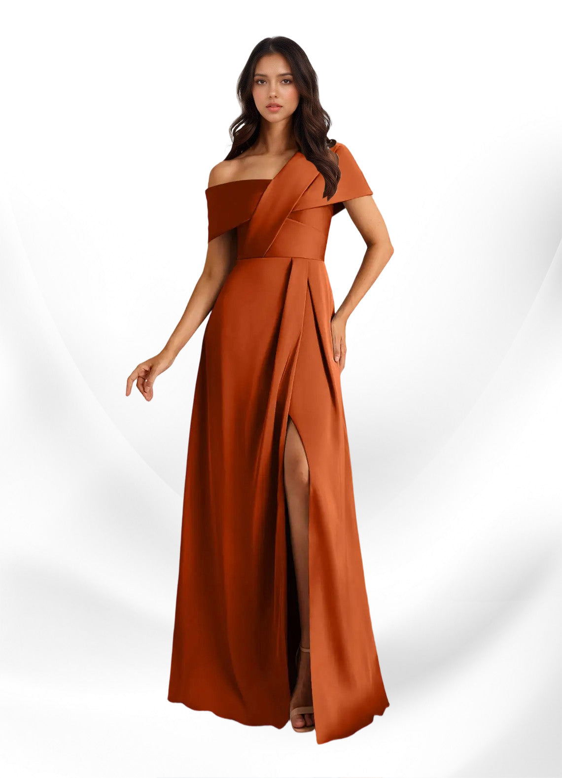 Augday Milton A-Line Pleated Stretch Satin Dress