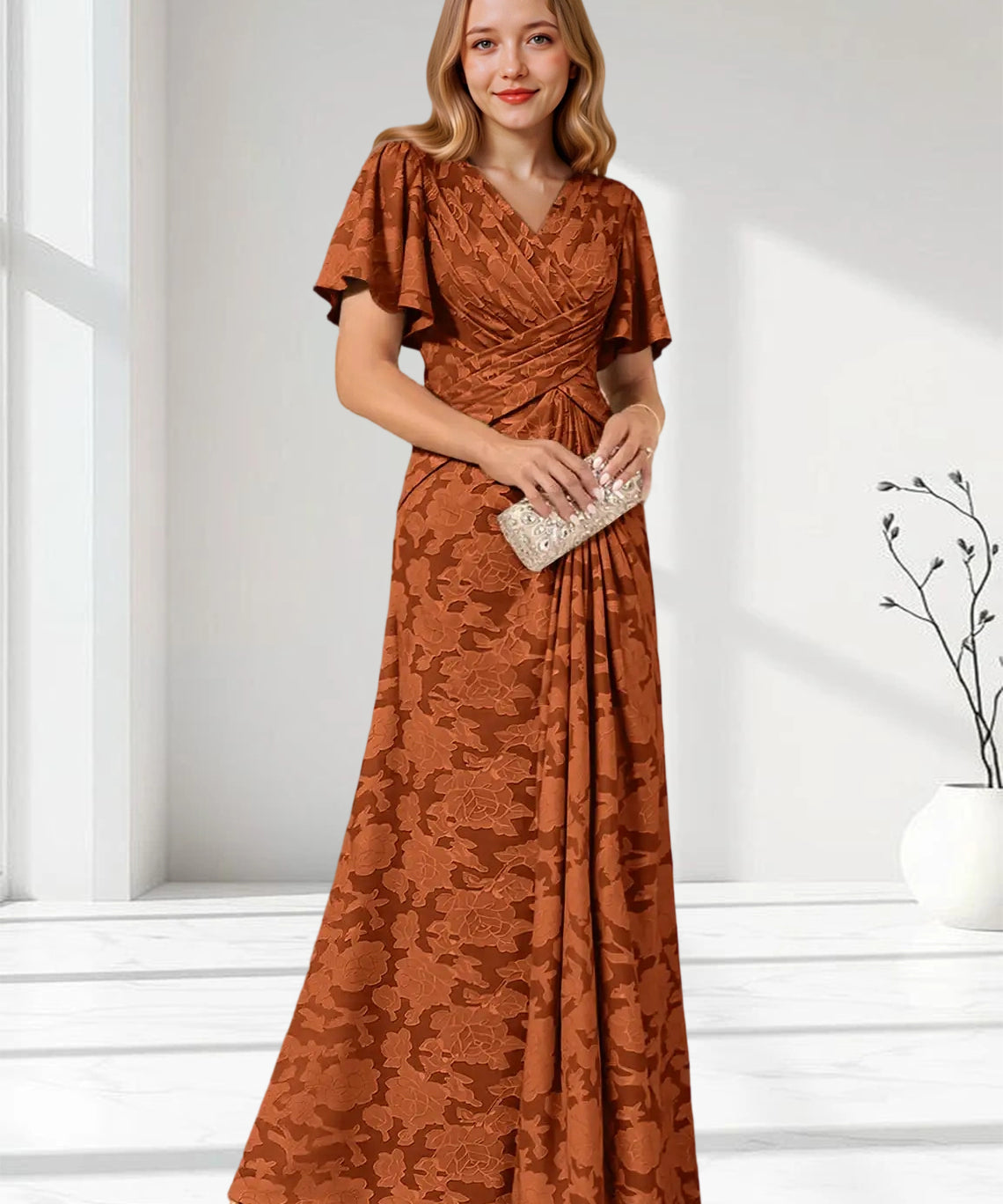 Augday Emmeline Pleated Floral Burnout Dress
