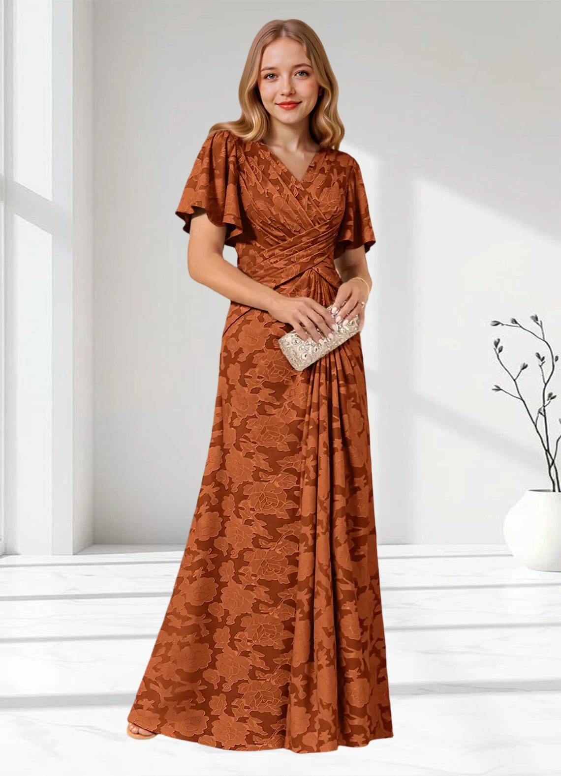 Augday Emmeline Pleated Floral Burnout Dress