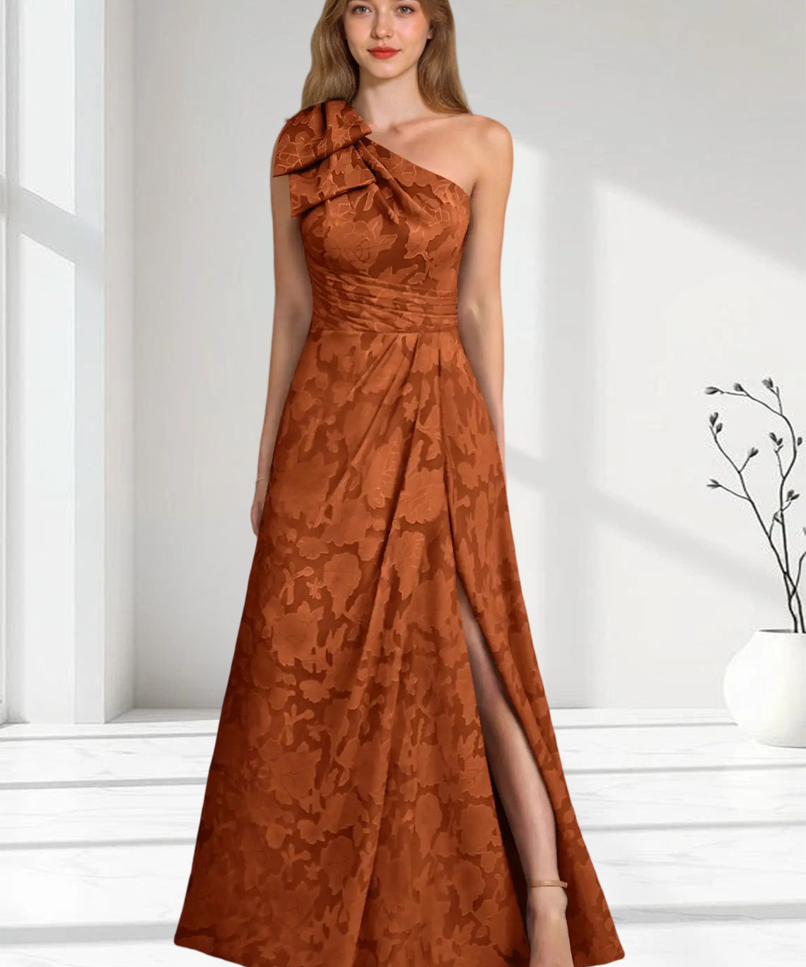 Augday Easton Ball-Gown One Shoulder Floral Burnout Dress