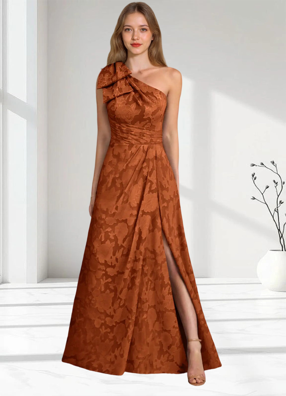 Augday Easton Ball-Gown One Shoulder Floral Burnout Dress