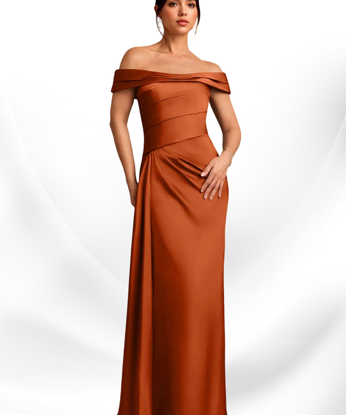 Augday Beah Sheath Off the Shoulder Stretch Satin Dress