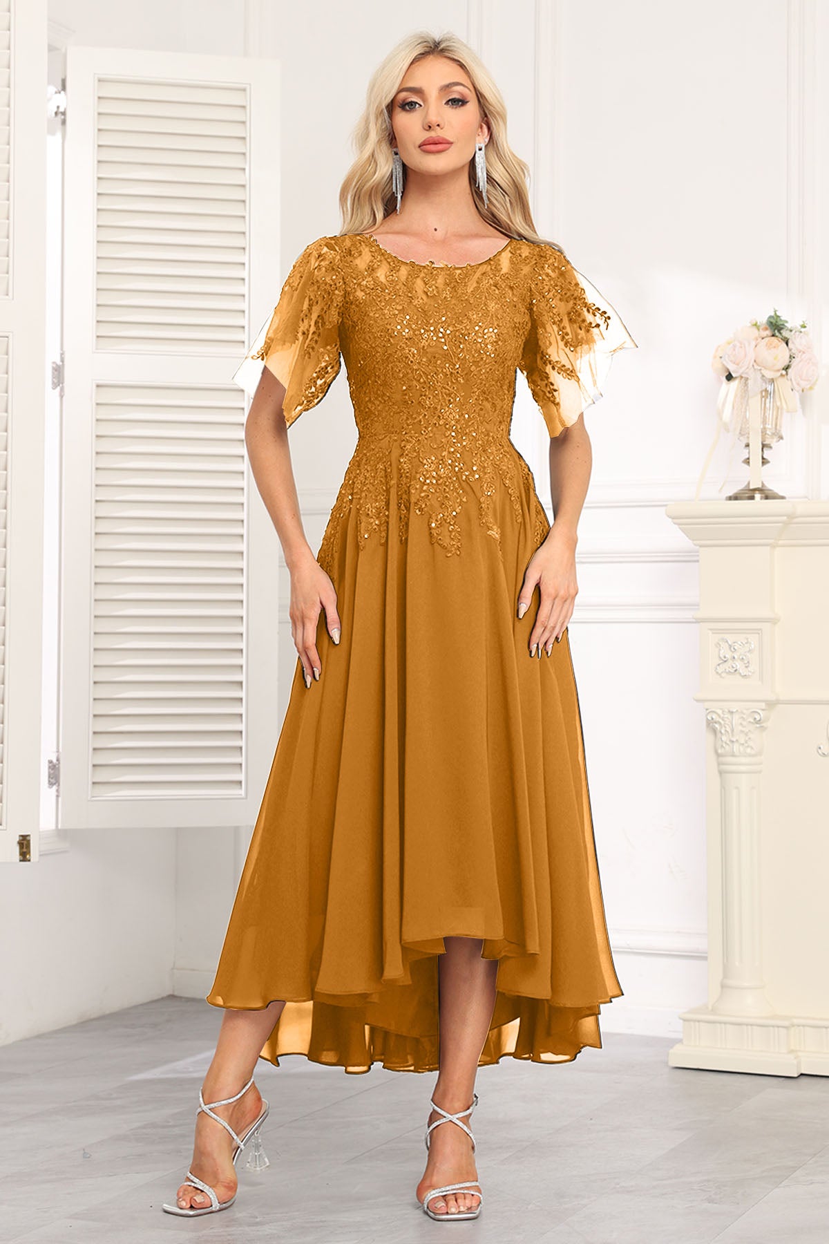 Augday Chiffon Lace Sequins Mother of the Bridesmaid Dresses