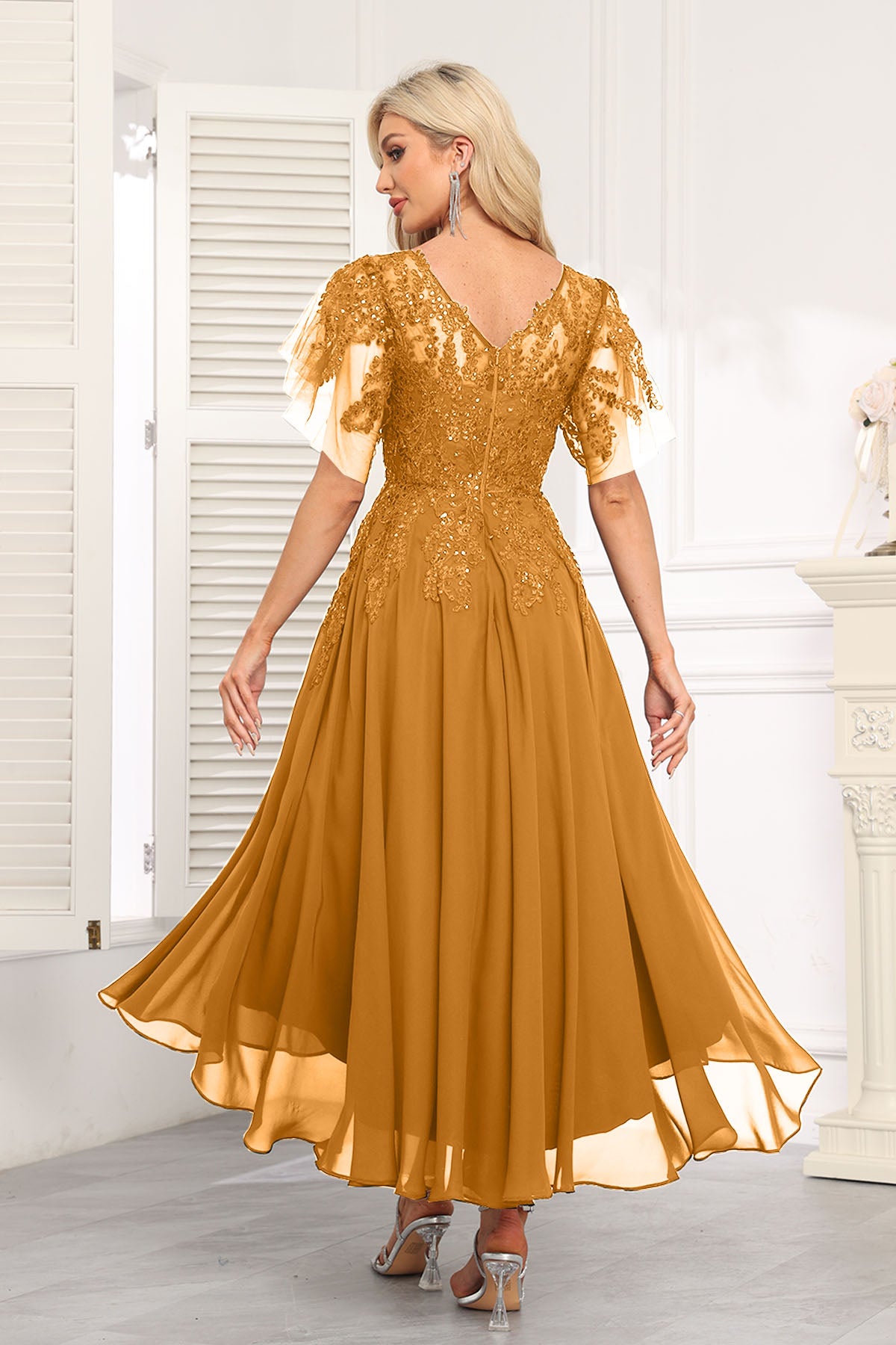 Augday Chiffon Lace Sequins Mother of the Bridesmaid Dresses