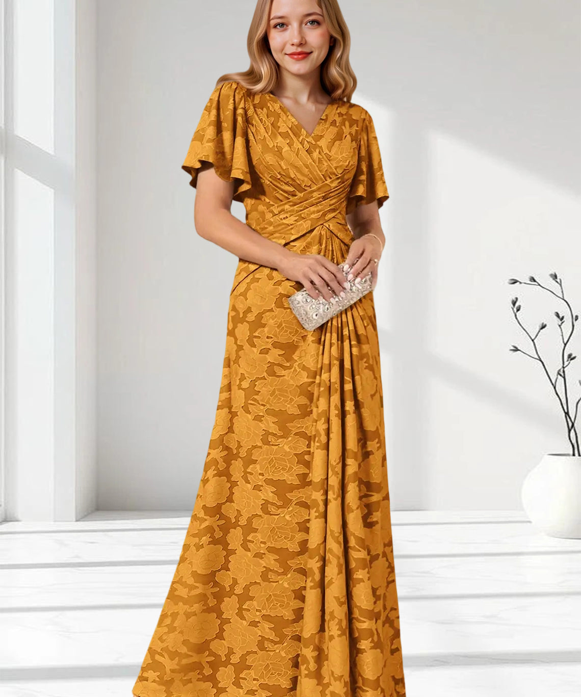 Augday Emmeline Pleated Floral Burnout Dress