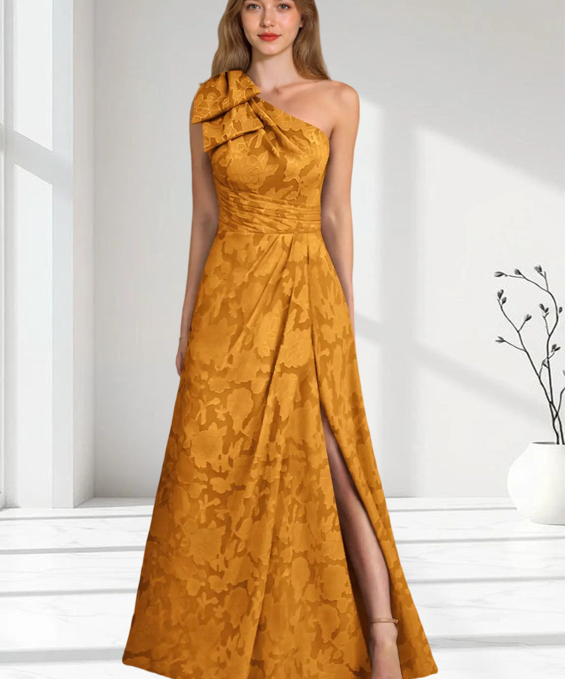 Augday Easton Ball-Gown One Shoulder Floral Burnout Dress