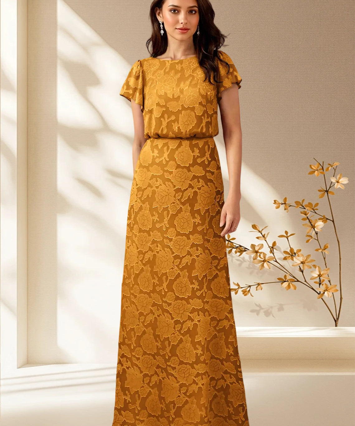 Augday Lehi A-Line Boatneck Floral Burnout Dress