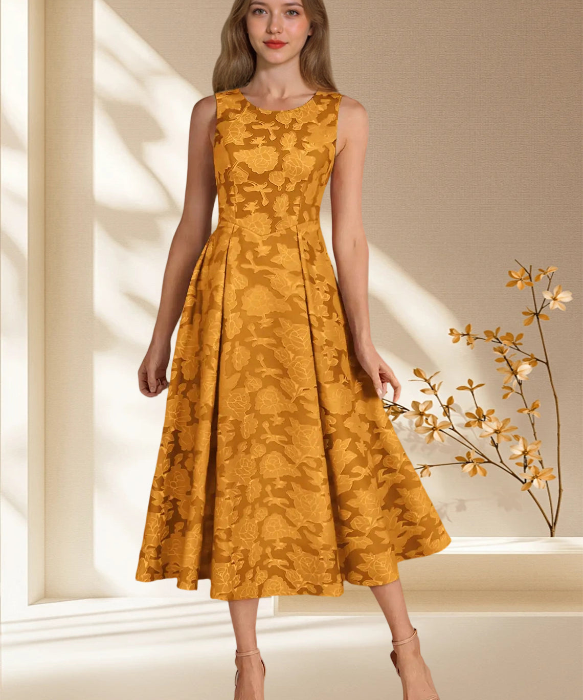 Augday Fulton A-Line Pleated Floral Burnout Dress
