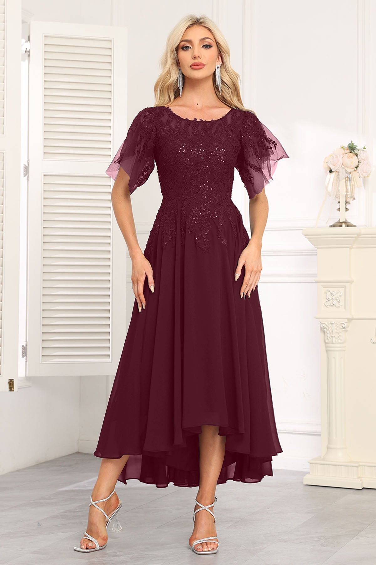 Augday Chiffon Lace Sequins Mother of the Bridesmaid Dresses