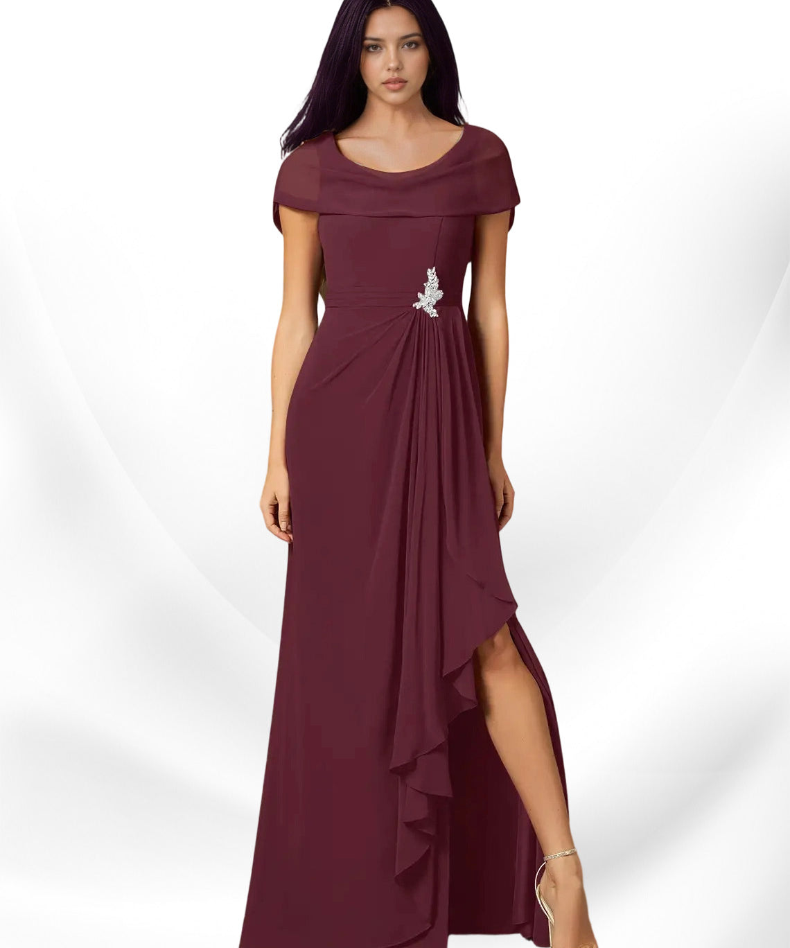 Augday Mary A-Line Side Slit Chiffon Dress
