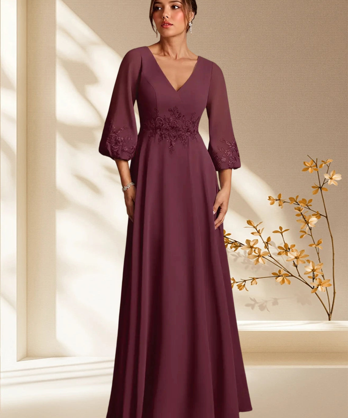 Augday Yorba A-Line Lace Chiffon Dress