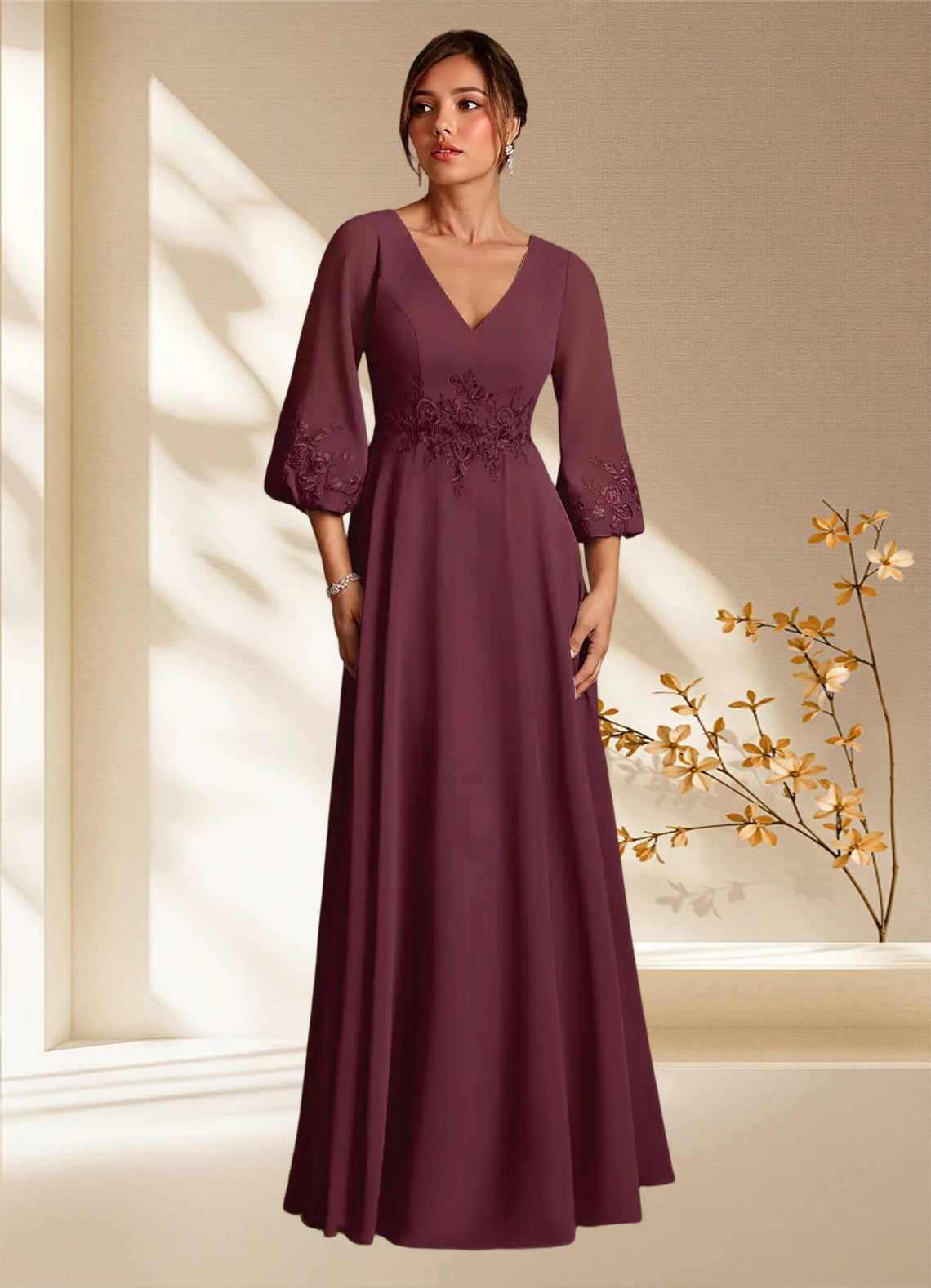 Augday Yorba A-Line Lace Chiffon Dress